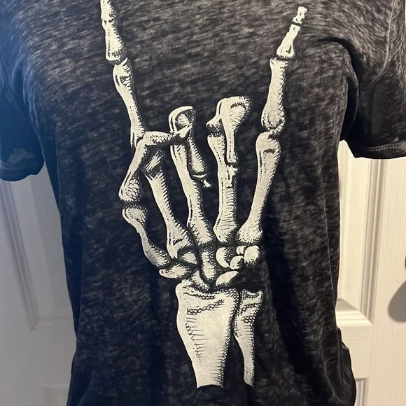 Grey Rock and Roll Skeleton Hand shirt - Picture 2 of 4